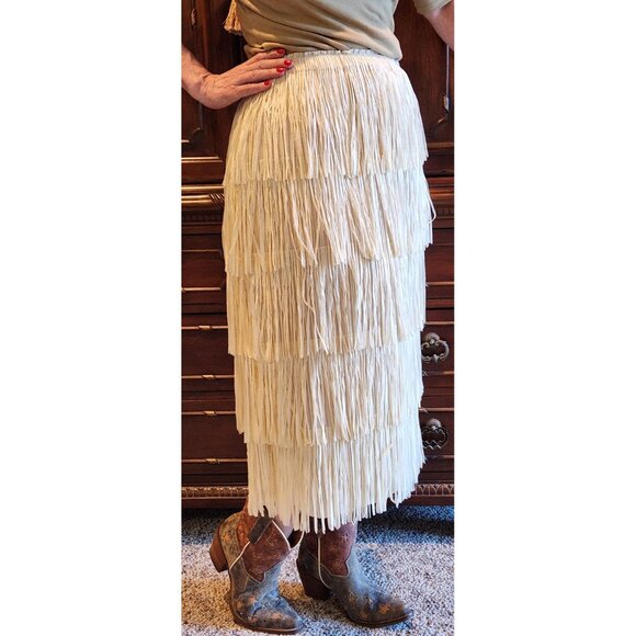 C’isa Fringe Skirt Cream Boho Midi – Sz L - NWOT - Picture 3 of 11